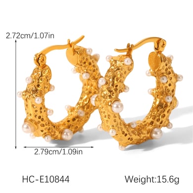 1 Pair Daily Irregular Shape Stainless Steel  Gold Color Pearl Women's Hoop Earrings h5 Picture2