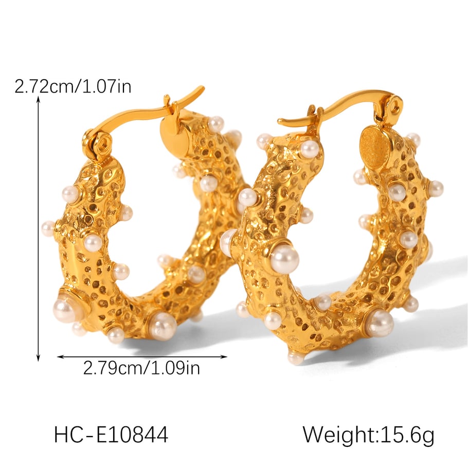 1 Pair Daily Irregular Shape Stainless Steel  Gold Color Pearl Women's Hoop Earrings Picture2