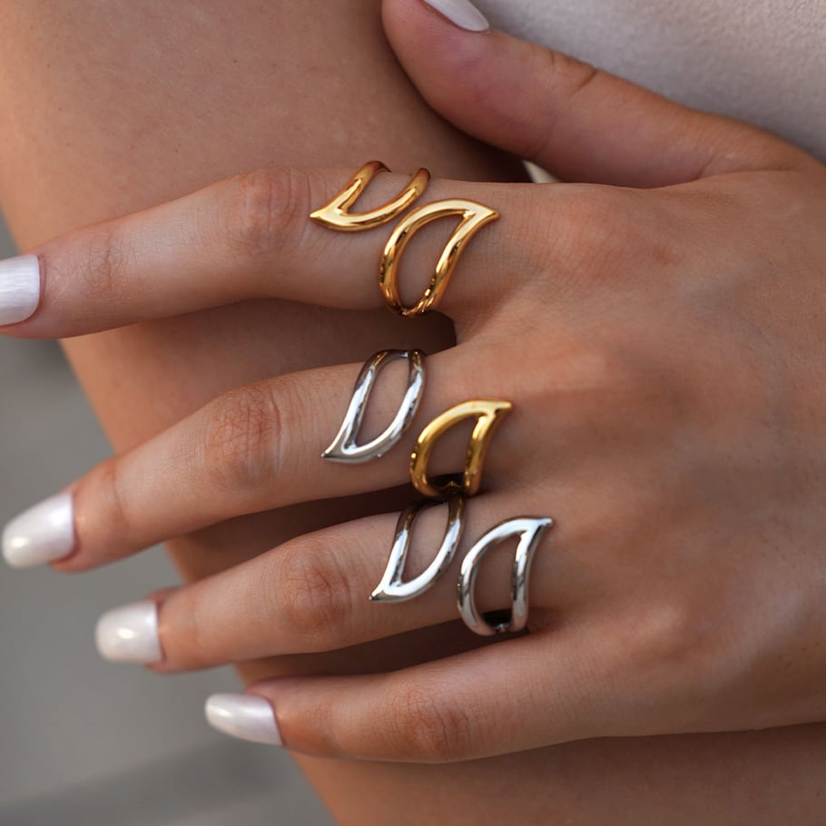 Anillos llamativos de acero inoxidable para mujer, de 1 pieza, con forma irregular y simple. Imagen3