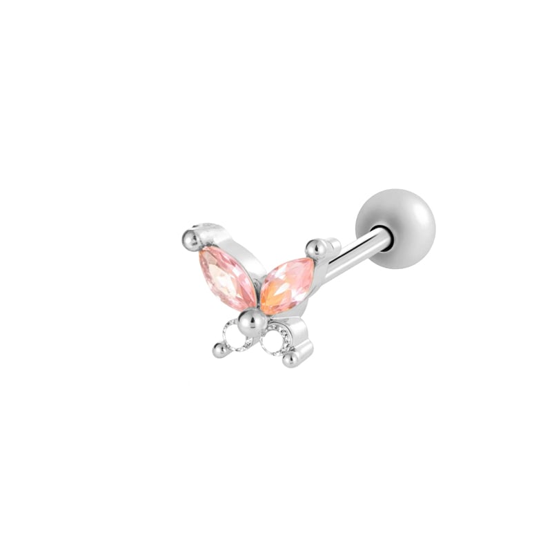 1 Piece Heart Bow Knot Butterfly Copper Gold Color Zircon Piercing Earring