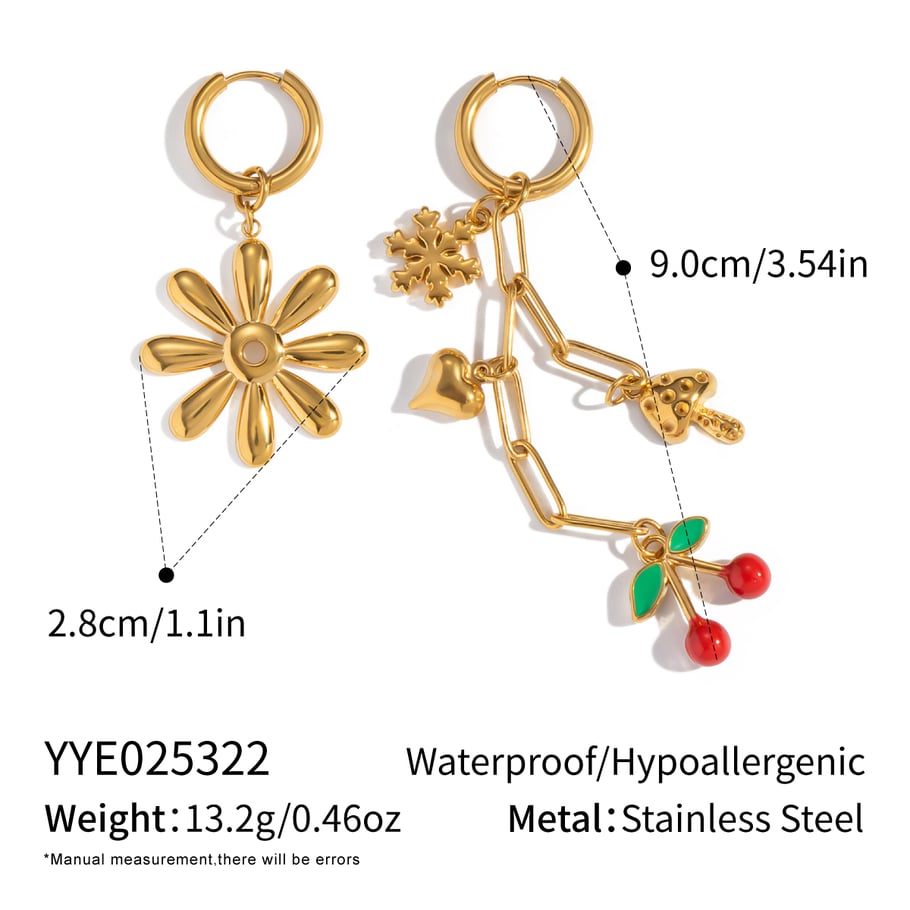 Set di collane in acciaio inossidabile color oro con fiore romantico e ciliegia 
