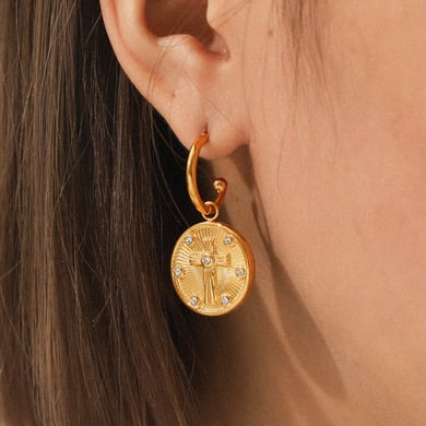 1 Pair Daily Cross Stainless Steel   Gold Color  Zircon Women's Drop Earrings h5 Picture3