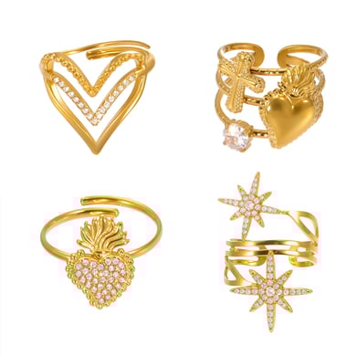 1 pezzo di anelli eleganti in acciaio inossidabile color oro con cuore e stella h5 Immagine7