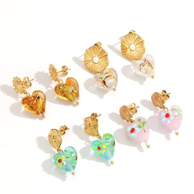 1 Pair Luxurious Glass Heart Stainless Steel Gold Color Women's Drop Earrings h5 Picture3