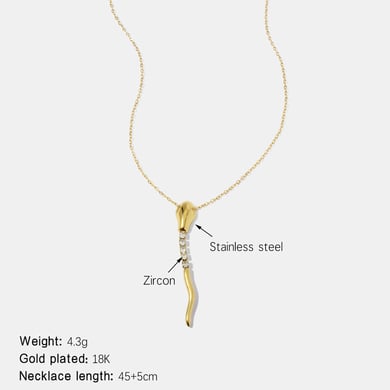 1 Piece Snake Shape Stainless Steel Gold Color Zircon Pendant Necklace h5 