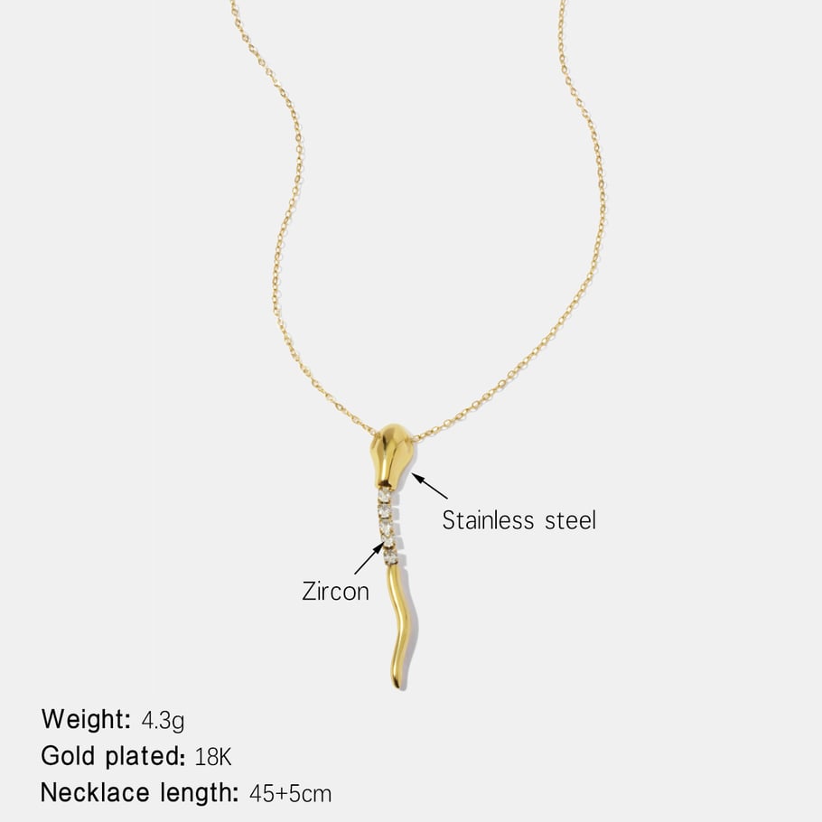 1 Piece Snake Shape Stainless Steel Gold Color Zircon Pendant Necklace 