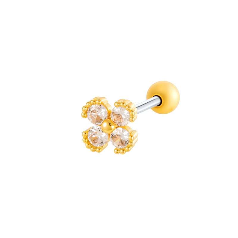 1 Piece Flower Copper Zircon Piercing Earring 