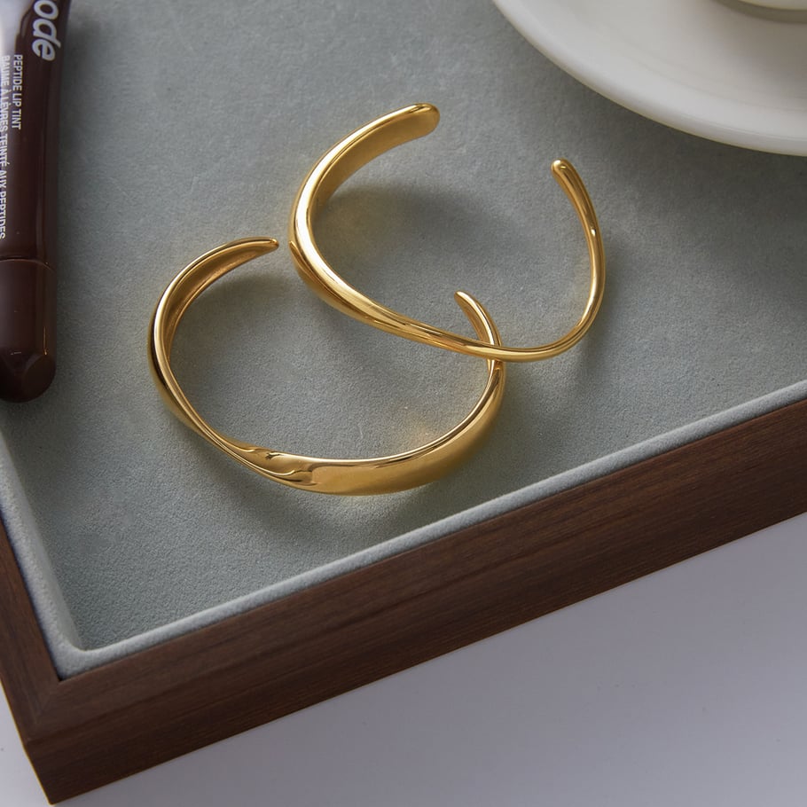 1 Piece Classic Curve Stainless Steel Gold Color Women's Cuff Bracelets Picture5
