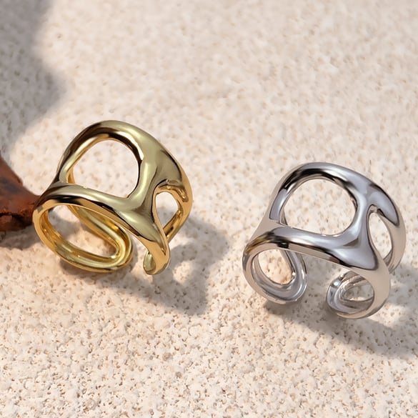 1 Stück unregelmäßig geformter minimalistischer Ring aus Edelstahl in Goldfarbe 2