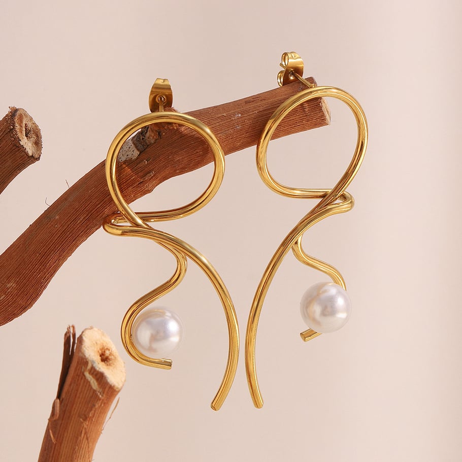 1 Pair Irregular Shape Stainless Steel Gold Color Women's Drop Earrings Picture4