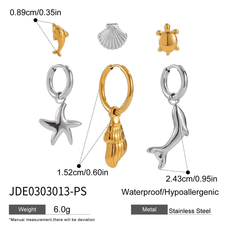 1 set di orecchini da donna color oro in acciaio inossidabile con organismo marino Immagine2