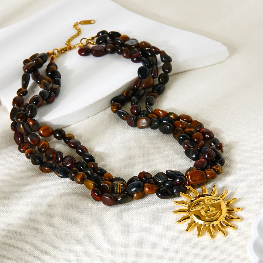 1 Piece Natural Stones Gold Color Sun Shape Beaded Necklace Picture3