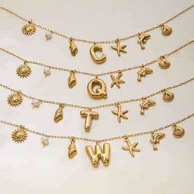 1 pezzo di collana con ciondolo a forma di lettera in acciaio inossidabile color oro da donna h5 Immagine4