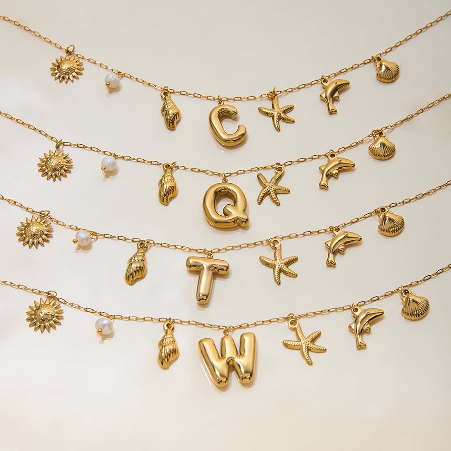 1 pezzo di collana con ciondolo a forma di lettera in acciaio inossidabile color oro da donna Immagine4