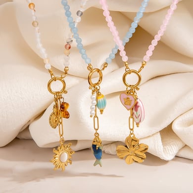 1 Piece  Sweet Flower Sun Fish Stainless Steel  Gold Color  Women's Beaded Necklaces h5 Picture3