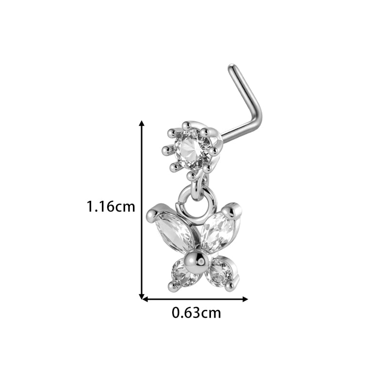1 pezzo di perno nasale a farfalla in zircone color rame e oro Immagine2