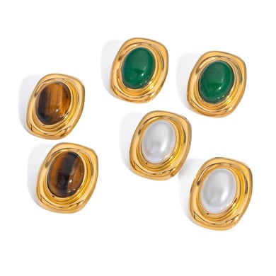 1 Pair Classic Rectangular Stainless Steel Gold Color Natural Stone Pearl Women's Stud Earrings h5 Picture5