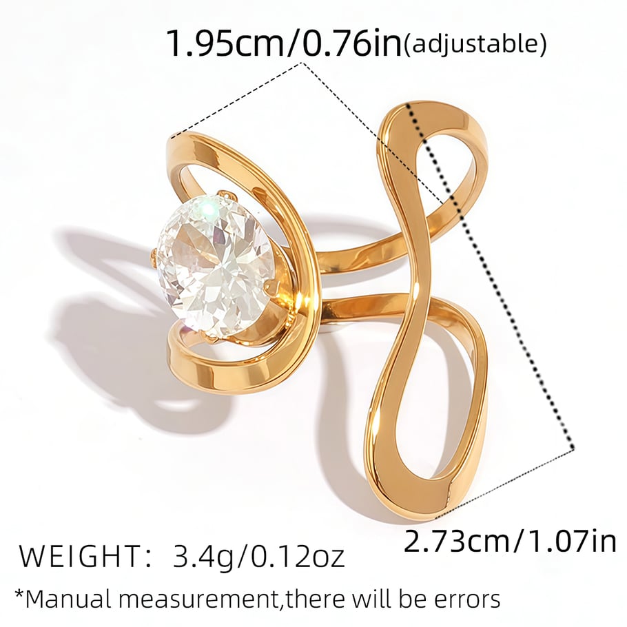 1 Piece Casual Irregular Shape Stainless Steel  Gold Color  Zircon Statement Rings Picture2