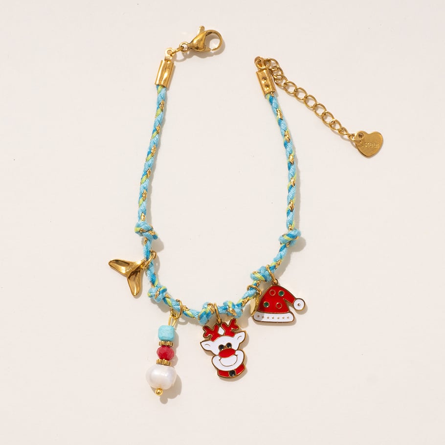 1 Piece Christmas Series Cartoon Stainless Steel Gold Color Women's Charm Bracelets 
