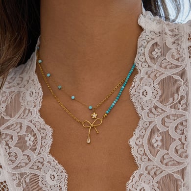 1 Piece Elegant Bow Knot Beads Stainless Steel Gold Color Women's Layered Necklaces h5 Picture5