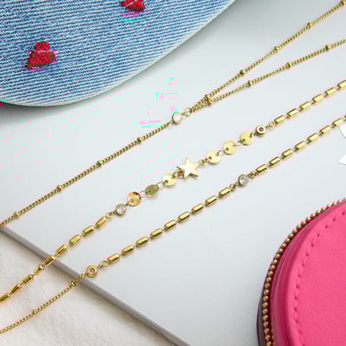 1 pezzo elegante collana a strati da donna in acciaio inossidabile con zirconi color oro e stella h5 Immagine5