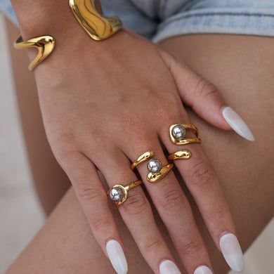 1 Piece  Mixed Gold Color And Silver Colors Stainless Steel Women’s Statement Rings h5 Picture7