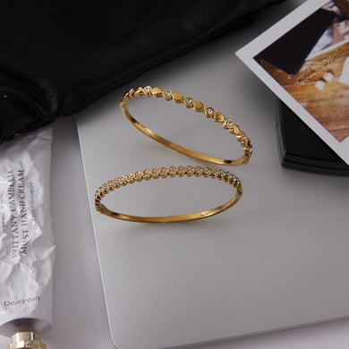 1 Piece Elegant Droplet Heart Stainless Steel Gold Color Women's Bangles h5 Picture4