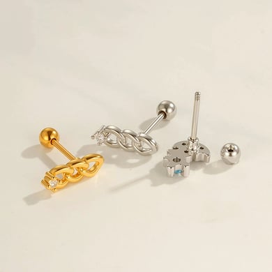 1 Adet Kelebek Bakır Altın Rengi Zirkonyum Piercing Küpe h5 Resim3