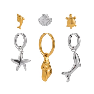 1 set di orecchini da donna color oro in acciaio inossidabile con organismo marino h5 
