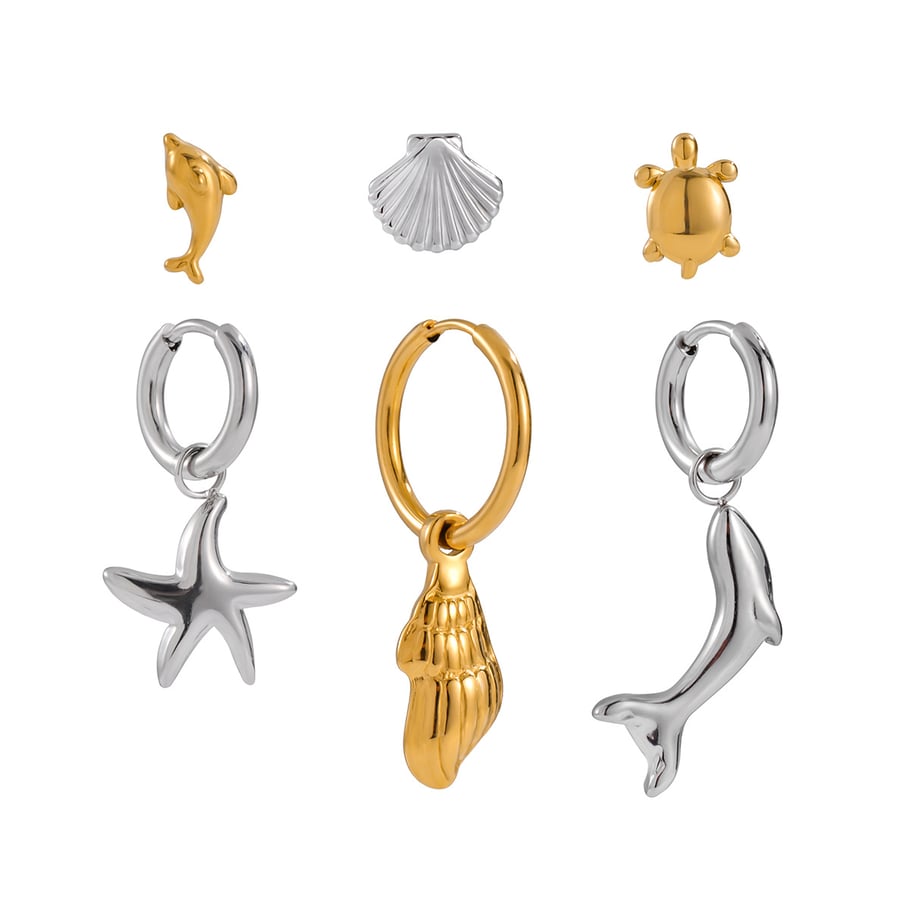 1 set di orecchini da donna color oro in acciaio inossidabile con organismo marino 