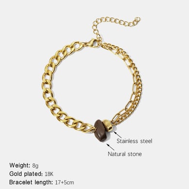 1 Piece Stainless Steel Gold Color Natural Stone Charm Bracelet h5 