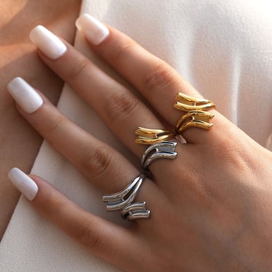 Anillos llamativos de acero inoxidable dorados con forma irregular informal de 1 pieza h5 Imagen6