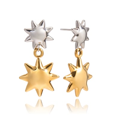 1 Pair Classic Sun Gold Color And Silver Colors Stainless Steel Women's Drop Earrings h5 Picture7