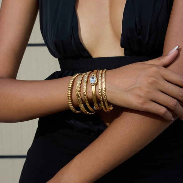 1 Piece Circle Hammered Texture Stainless Steel Gold Color Women's Cuff Bracelets