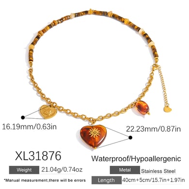 1 Piece Simple Daily Heart Stainless Steel  Gold Color  Women's Beaded Necklaces h5 Picture2