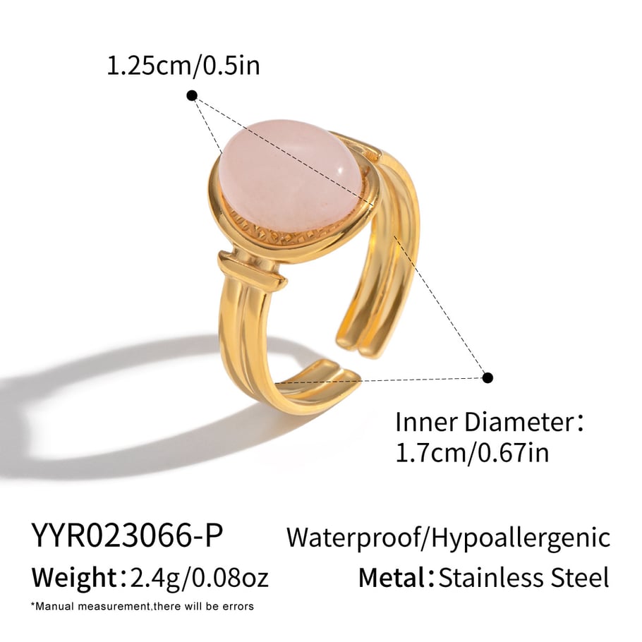 1 Piece Retro Circle Stainless Steel Gold Color Natural Stone Women's Gemstone Rings 