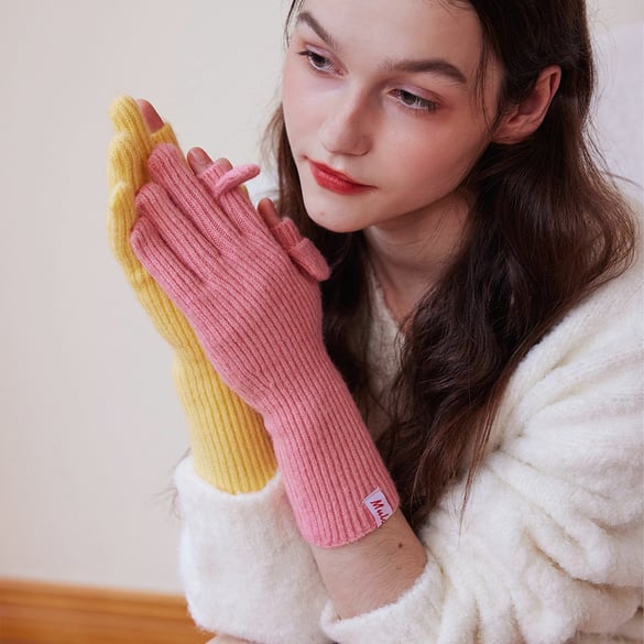 1 par de guantes portátiles de poliéster de color sólido para mujer 2