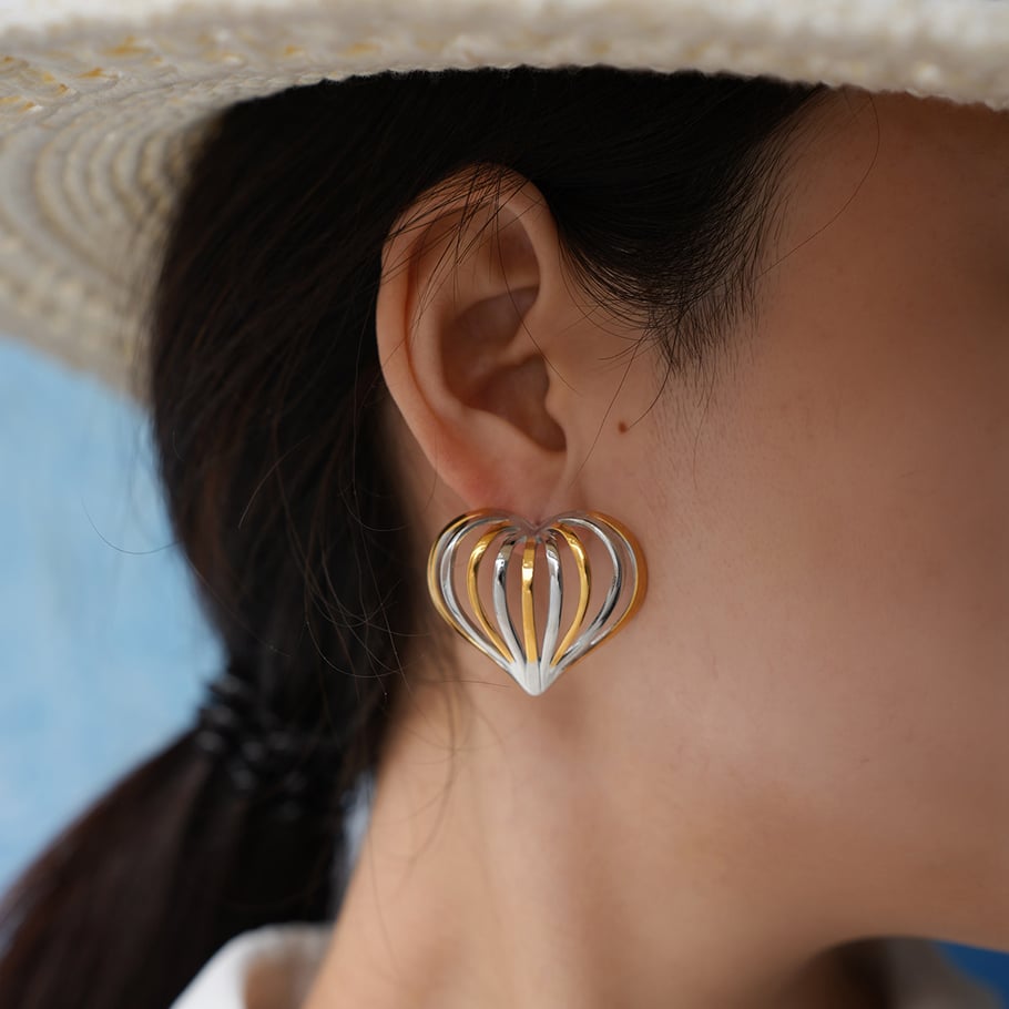 1 Pair Simple Casual Heart Stainless Steel Gold Color Women's Stud Earrings h5Picture3