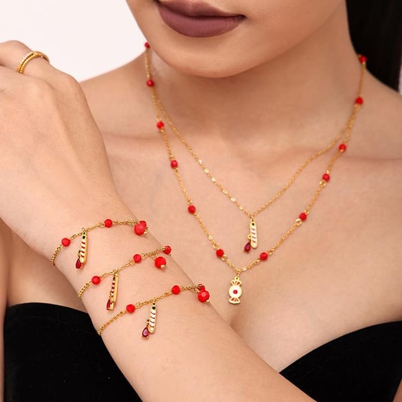 Christmas Element Stainless Steel Gold Color Garnet Women's Jewelry Sets 2
