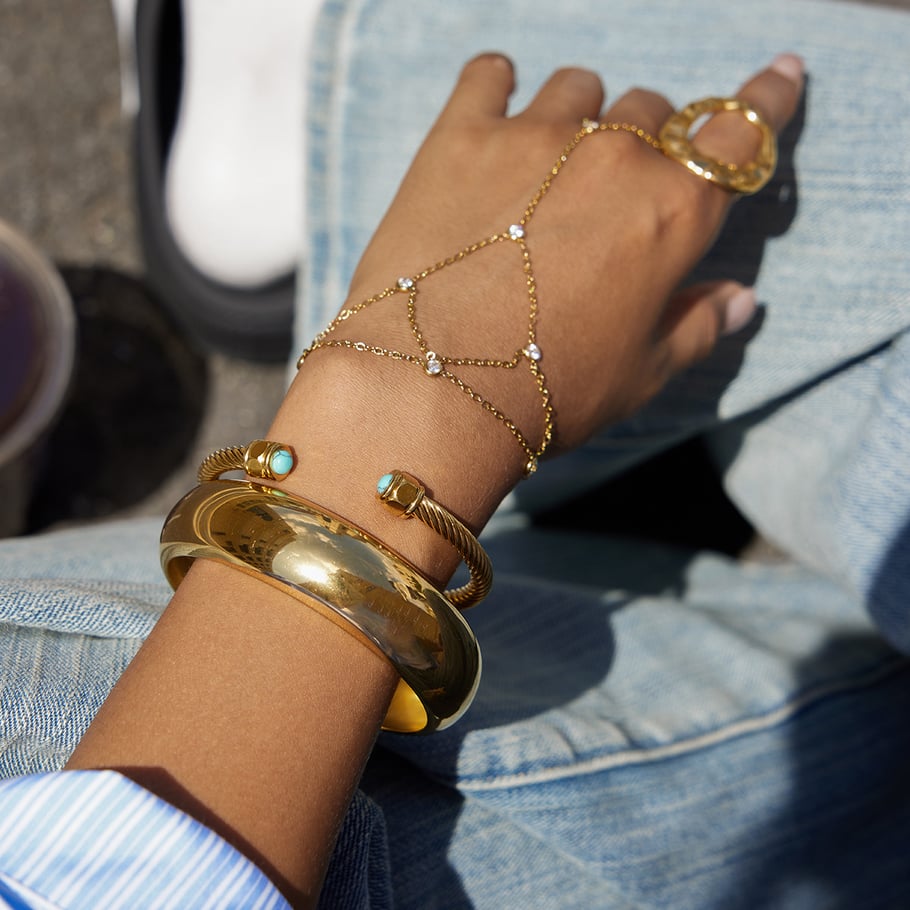 1 Piece Classic Lines Stainless Steel Gold Color Zircon Women's Chain Bracelets Picture6