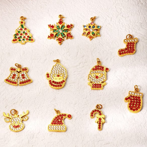 1 Piece Christmas Zircon Series Stainless Steel Gold Color Women's Pendants