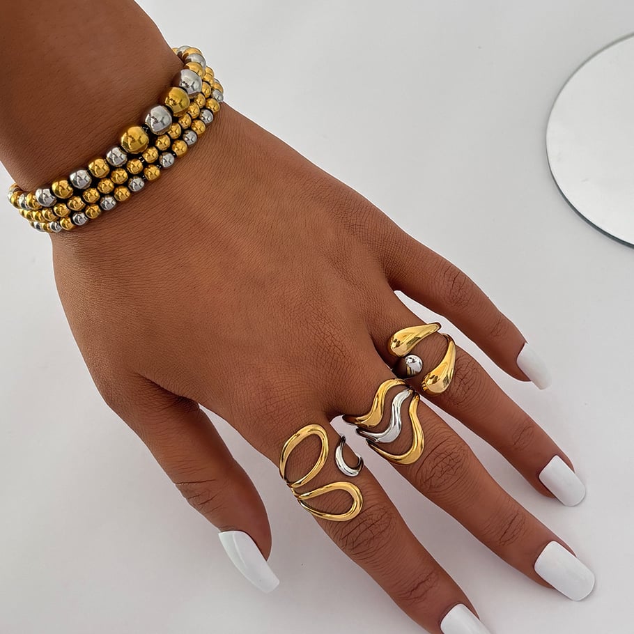1 Piece  Simple Irregular Shape Stainless Steel  Gold Color Women's Statement Rings Picture4