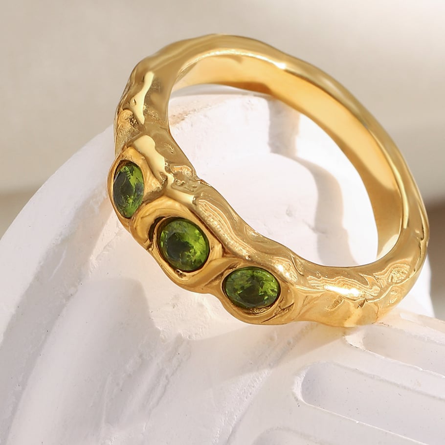 1 Piece Elegant Stainless Steel Gold Color Zircon Women's Gemstone Rings Picture3
