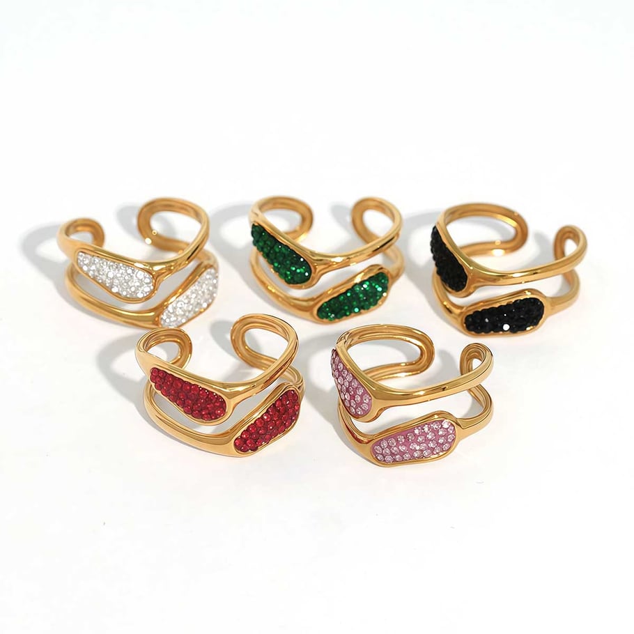 Bague simple en acier inoxydable de forme irrégulière, couleur or, 1 pièce Image11