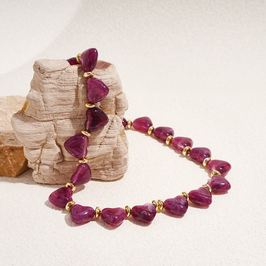 1 Piece Romantic Heart Acrylic Beaded Necklace Picture3