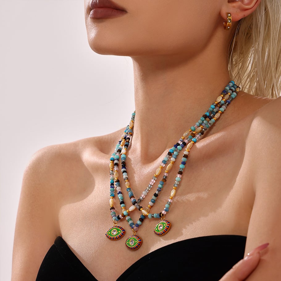 1 pezzo di collana di perline da donna in acciaio inossidabile con pietra naturale e occhio del diavolo Immagine6