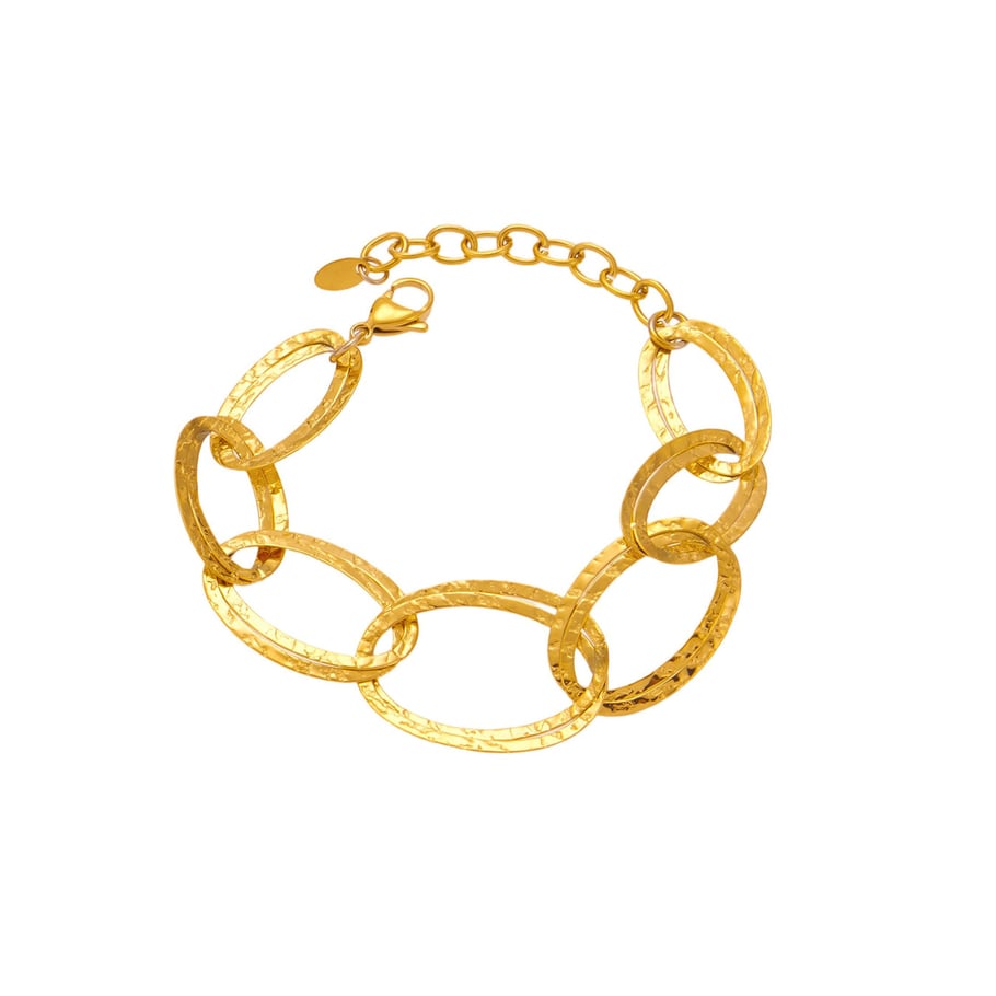 1 Piece Oval Hammer Pattern Stainless Steel Gold Color Women's Chunky Bracelets 