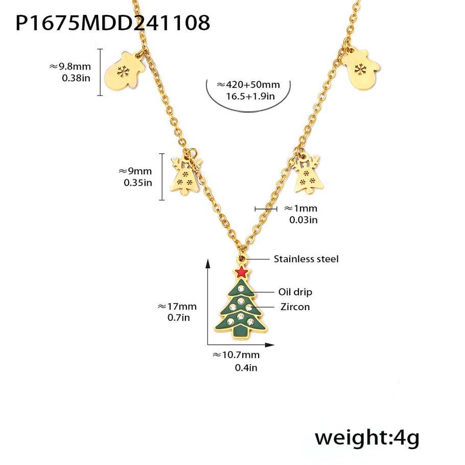 Collane con ciondolo da donna in acciaio inossidabile color oro con zirconi a forma di albero di Natale Immagine2