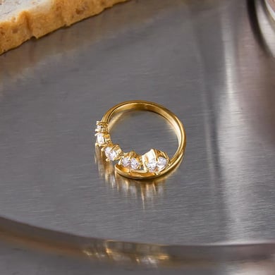 1 Piece Delicate Lines Stainless Steel Gold Color Zircon Women's Gemstone Rings h5 Picture3