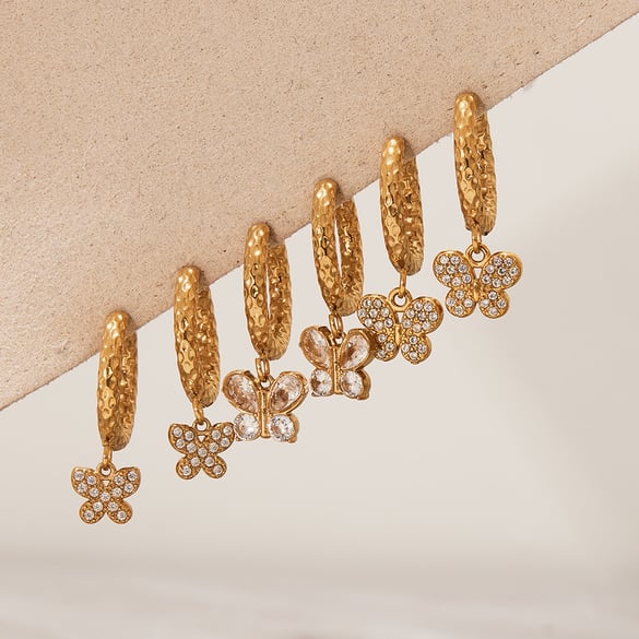 1 Pair Sweet Butterfly Stainless Steel Gold Color Women's Drop Earrings
